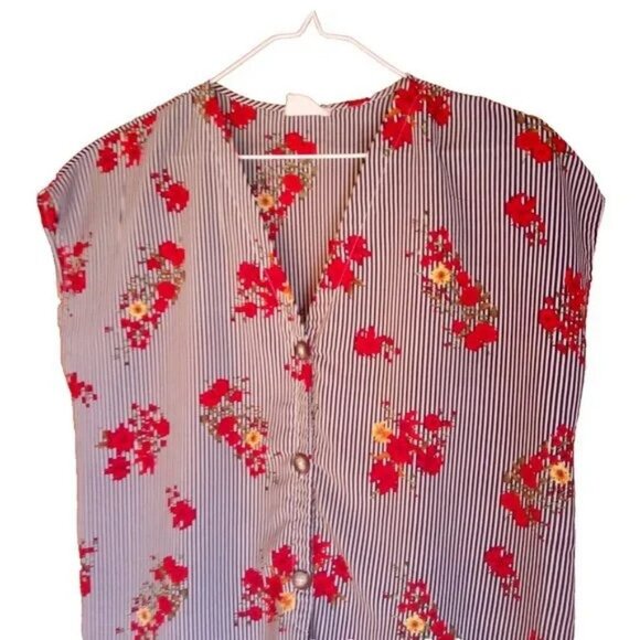 sienna sky black striped floral sleeveless top size S - Picture 3 of 4